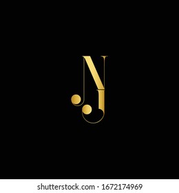 Minimal luxurious curvy trendy NJ black and golden color initial based letter icon logo
