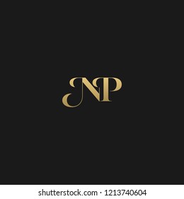 Minimal luxurious curvy trendy NP black and golden color initial based letter icon logo