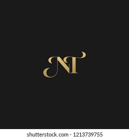 Minimal luxurious curvy trendy NT black and golden color initial based letter icon logo