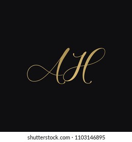 Minimal luxurious elegant AH HA A H artistic black and golden color initial based letter icon logo.