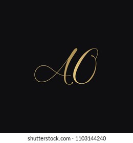 Minimal luxurious elegant AO OA A O artistic black and golden color initial based letter icon logo.