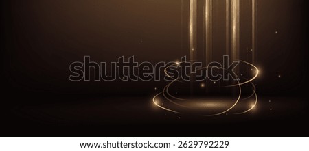 Minimal luxury ads background with glowing golden circle lines on dark brown background vector for cosmetic background