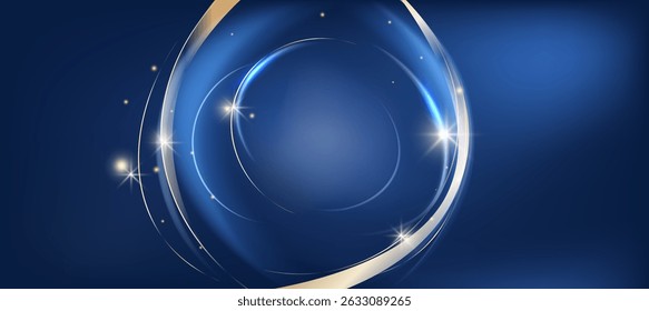 Minimal luxury branding design with gloiwng gold lines and blue gradient for cosmetic background or Social ads banner