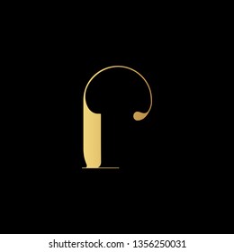 Minimal Luxury Cursive Letter P Initial Based Golden And Black Color Logo Design. Letter P Monogram