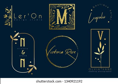 Minimal luxury gold floral logo collection