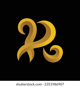 Minimal Luxury Letter R Initial Based Golden and Black color Logo Design. Letter R Monogram