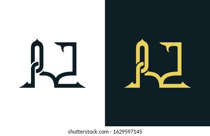 Minimal luxury line art letter RZ logo. This logo icon incorporate with two Arabic letter in the creative way. It will be suitable for Royalty and Islamic related brand or company. 