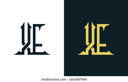 Minimal luxury line art letter XE logo. This logo icon incorporate with two Arabic letter in the creative way. It will be suitable for Royalty and Islamic related brand or company.