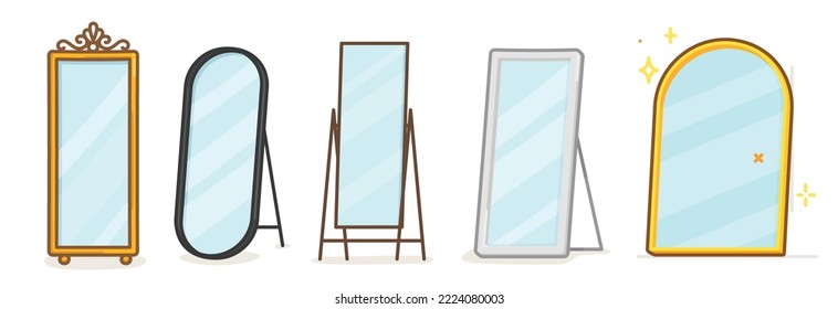 minimal luxury standing mirror kawaii doodle flat cartoon vector illustration