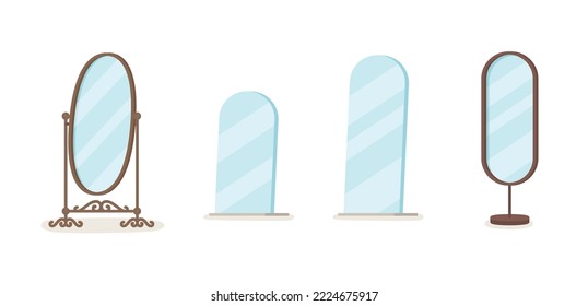 minimal luxury standing mirror kawaii doodle flat cartoon vector illustration