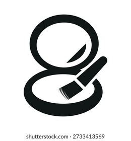 Minimal makeup compact with brush icon in clean flat style, perfect for beauty apps, cosmetics branding, skincare packaging, tutorials, salons, and fashion design.