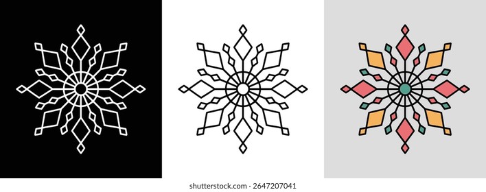 Mandala minimal com linhas simples e detalhes de diamante brilhante para arte decorativa elegante.