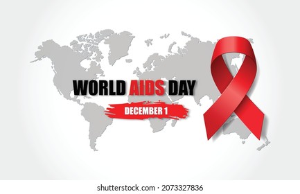 Minimal map and bold text layout with red ribbon promoting HIV awareness.