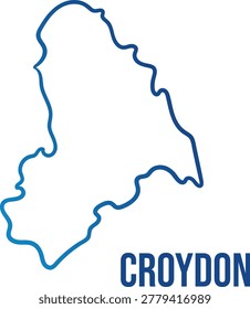 Minimal map of Croydon borough, London, UK. Simplified flat vector with blue gradient outline and label