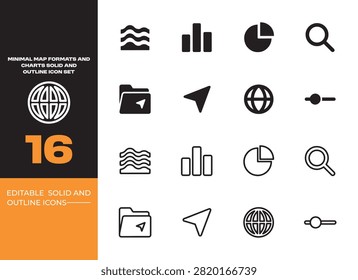 Minimal map formats and charts concept icons ideal for designing seamless geographic information interface digital solutions dashboard presentation templates