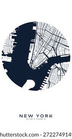 Minimale Karte von New York Center New York in den Vereinigten Staaten von New York City Manhattan Eine Farbkarte, Vektor-Outline-Version, bereit für Farbwechsel.