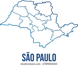 Minimal map of São Paulo state with Intermediate Regions, Brazil. Simplified flat vector with blue gradient outline and label