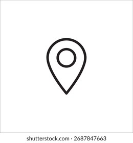 Minimal Map Pin Icon on White Background, Flat Location Symbol Outline for GPS and Map Interface