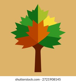 Mínima arte vetorial árvore de bordo, tons de verde vívido e marrom quente, composição limpa