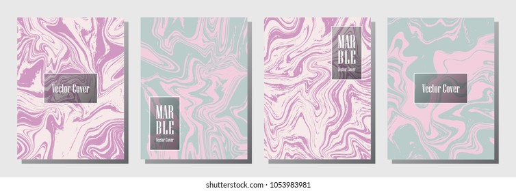 Minimal marble pattern binder cover layout, journal design template vector set. Marble background patterns set for binder design, journal layout template, brochure cover. Wavy vector graphic.