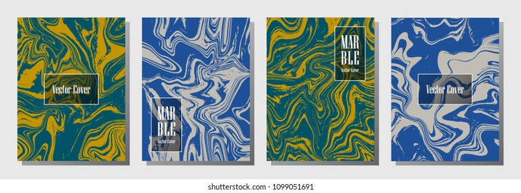 Minimal marble pattern binder cover layout, journal design template vector set. Marble backdrop for binder design, journal layout template, brochure cover. Futuristic graphics.