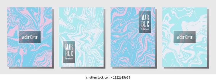 Minimal marble pattern binder cover layout, journal design template vector set. Marble background patterns set for binder design, journal layout template, brochure cover. Hipster vector graphics.