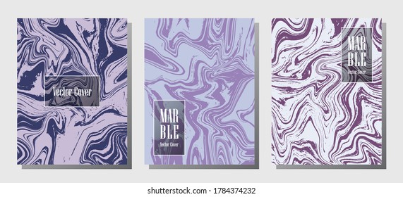 Minimal marble prints, vector cover design templates. Fluid marble stone texture iInteriors fashion magazine backgrounds  Corporate journal patterns set of liquid paint waves. Splash effect prints.
