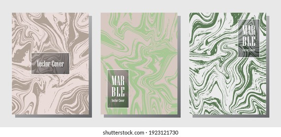 Minimal marble prints, vector cover design templates. Fluid marble stone texture iInteriors fashion magazine backgrounds  Corporate journal patterns set of liquid clay waves. Flyers, banners set.