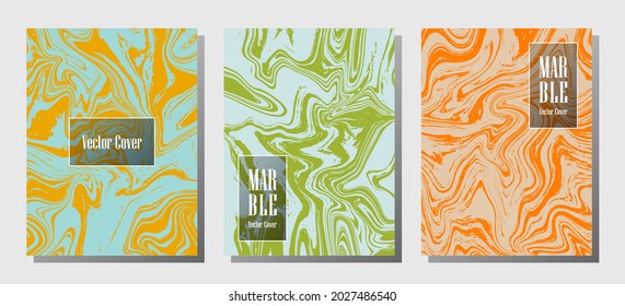 Minimal marble prints, vector cover design templates. Fluid marble stone texture iInteriors fashion magazine backgrounds  Corporate journal patterns set of liquid oil waves. Notebook prints set.