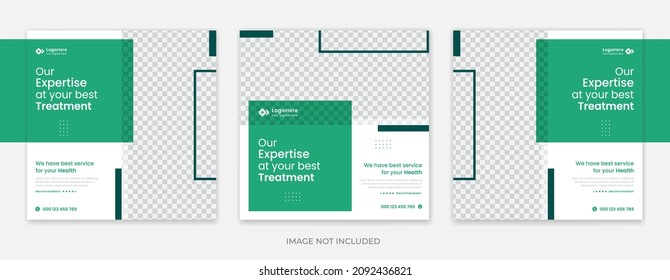 Minimal medical social media post design template for health, treatment banner vector