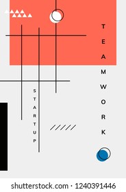 Mínimo Memphis start-up trabalho em equipe vetor cartaz