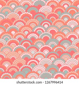 Minimal mermaid scales squama background, vector seamless fabric pattern, tiled textile print. Vintage chinese squama scales seamless arc tiles motif. Wallpaper pattern.