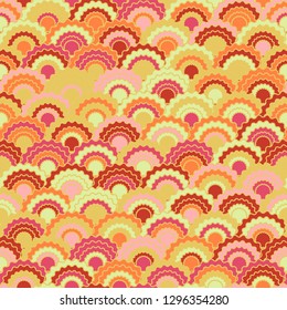 Minimal mermaid scales squama background, vector seamless fabric pattern, tiled textile print. Typical chinese squama scales seamless arc tiles surface. Fabric print pattern.