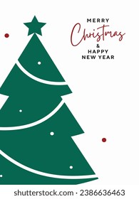 Minimal Merry Christmas and Happy New Year Greeting Card Design with Christmas Tree. Holidays, Xmas Wish Template. Vector Illustration