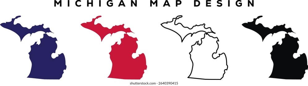 Minimal Michigan State Outline , Line Art Map Silhouette
