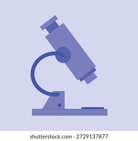Ilustración de microscopio mínimo en estilo científico plano. Sencillo instrumento de laboratorio con Formas geométricas y suaves colores pastel. Concepto de la investigación y de la ciencia aislado en fondo claro