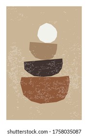 Minimal mid century wall art poster with abstract organic geometric shapes composition in trendy contemporary collage style, can be used as flyer, card, brochure etc