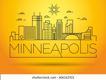 Minimal Minneapolis Linear City Skyline with Typographic Design