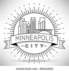 Minimal Minneapolis Linear City Skyline with Typographic Design