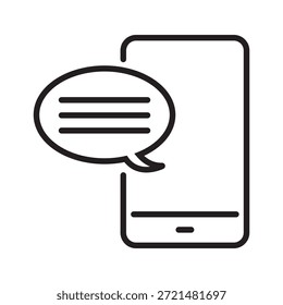 Minimal mobile chat line icon featuring a smartphone with a message bubble. Ideal for UI design, apps, websites, dashboards, customer support tools, and communication-related projects. Clean outline style, modern and easy to scale.