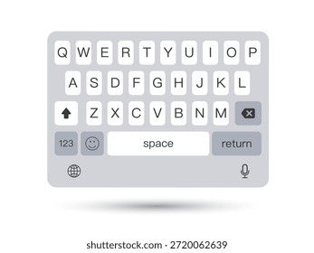 Vector de interfaz de usuario de teclado móvil mínimo: maqueta de teclado en pantalla QWERTY limpia para App de mensajería, diseño moderno de interfaz UI UX, ilustración de teclado suave