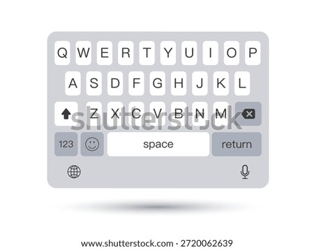 Minimal Mobile Keyboard UI Vector – Clean QWERTY On-Screen Keyboard Mockup for Messaging Apps, Modern UI UX Interface Design, Soft Keyboard Illustration