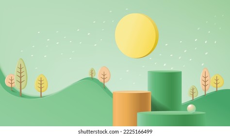 Minimal mock-up podium on autumn background concept 3d render