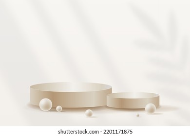 Minimal modernes 3d-realistisches Rundtischgespräch mit Perlen. Nominierungspreis Stand Mock up, Szene Rendering Design. Vectorpodiumsplattform für Produktkosmetik, Modestudio-Display. Geometrisches leeres Stadium.