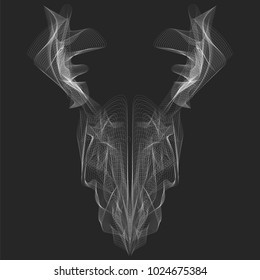 minimal modern abstract graphic animal dragon and deer head x-ray line art vector illustraion for design decoration white drawing on black background. editable stroke