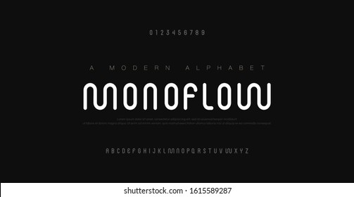 Minimal modern alphabet fonts and numbers. Abstract urban rounded line font typography typeface uppercase. vector illustration