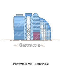 Minimal Modern Barcelona City Linear Skyline - outline city buildings, linear illustration, travel landmark