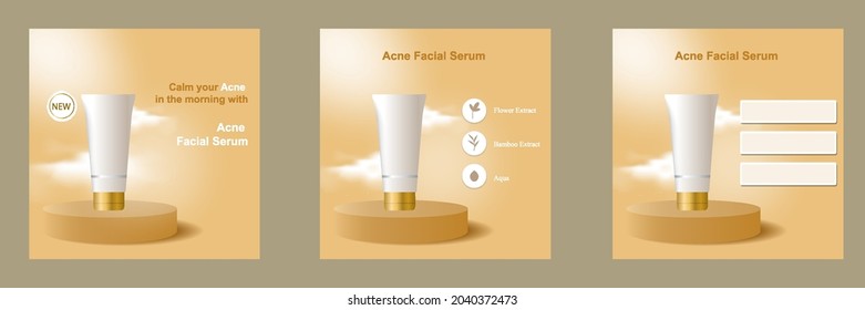 Minimal modern beauty fashion cosmetic social media square post in sand gold color. Suitable for product knowledge, display, price, catalog tips template with sky cloud elements. Vector design