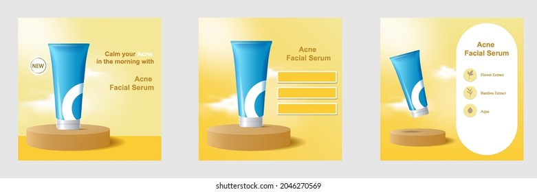 Minimal Modern Beauty Fashion Cosmetic Social Media Square Post Banner In Yellow Color. Suitable For Product Knowledge, Display, Price, Catalog Tips Template With Sky Cloud Elements.