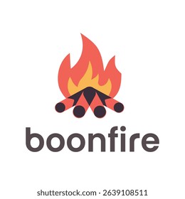 Minimal modern BOONFIRE logo featuring abstract flame symbol, rising shapes, warm color palette, strong contrast background, bold font, and visual impact